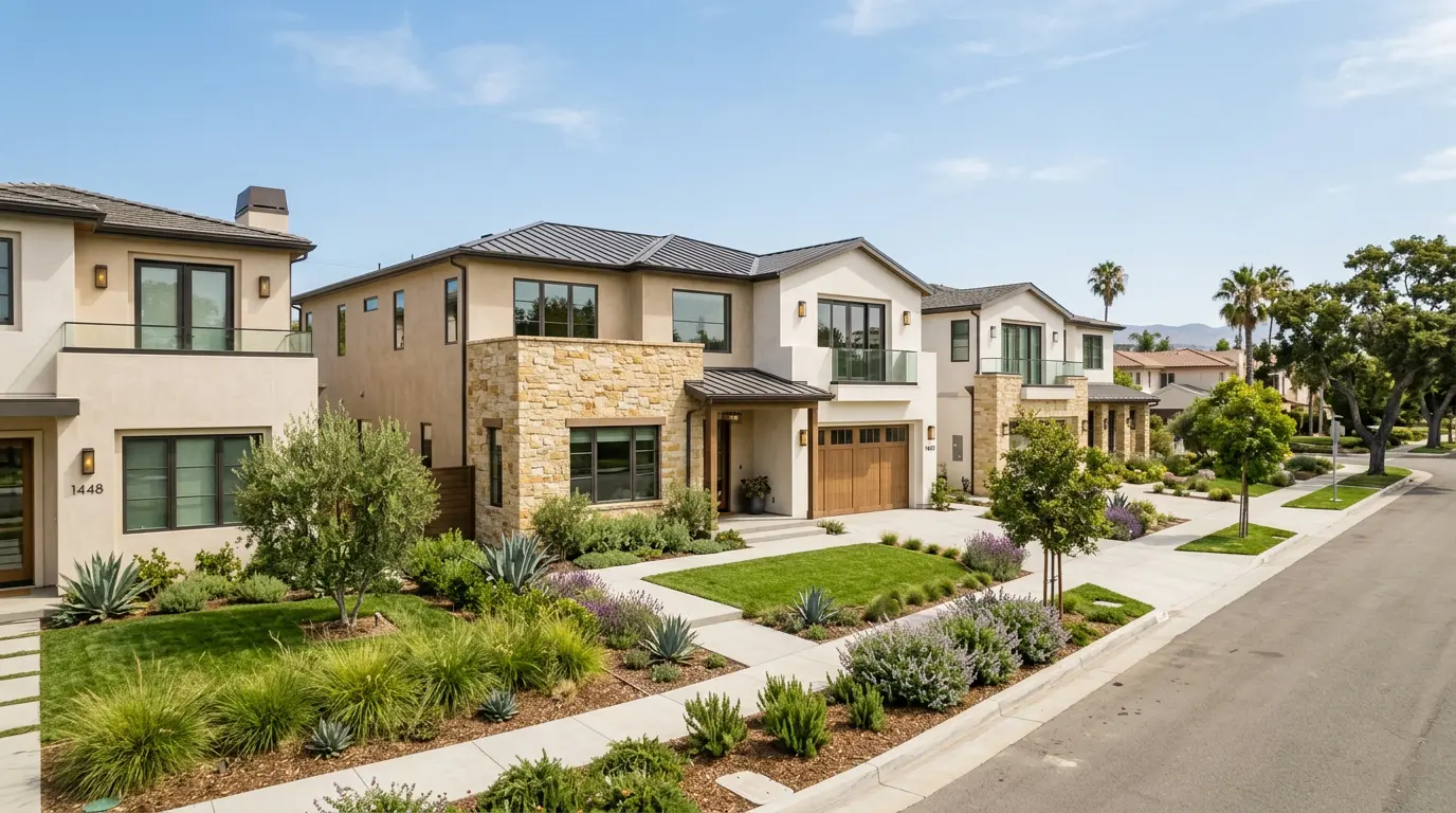Newly built single-family homes in a California neighborhood